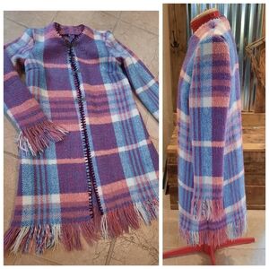 Upcycled thick blanket Coat S pink & blue plaid blancoat Don't Throw It …